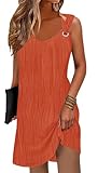 Disamer Summer Dresses for Women 2026 Sundresses Sleeveless Beach Swimsuit Cover Ups Spring Casual Tank Tshirt Sun Dress,Stripe Orange,Small