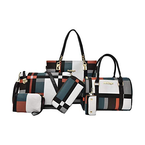 NIYUTA Bolso de Mano para Mujer Bolso de Mano Grande de Cuero PU Bolso de Hombro Informal 6 uds Bolso de Mano Bandolera ES280 Verde Cover