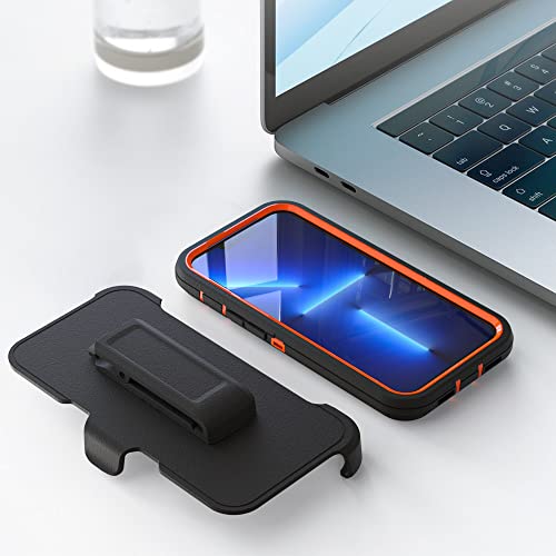 Image of Case for iPhone 12 Pro Max with Clip, Heavy-Duty Tough Rugged Shockproof Drop Protective Cover Phone Cases, Black+Orange