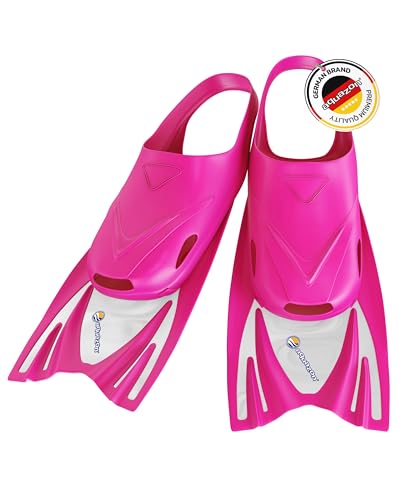 aquazon Joy - Aletas de natación para niños, fáciles de poner, material muy flexible para nadar y bucear en colores de moda, tallas 28-35, color: rosa, talla: 30/34