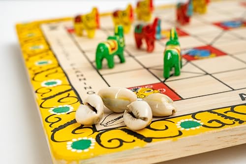 Image of Ashta Chamma Cheriyal Handpainted Wooden Peeta Board Game | Chowka Bara,Katta Mane,Taayam,Kaangi Chaala,Kaana Dua,Traditional Indian Ludo | Handcrafted Wooden Board Game for Adults & Kids