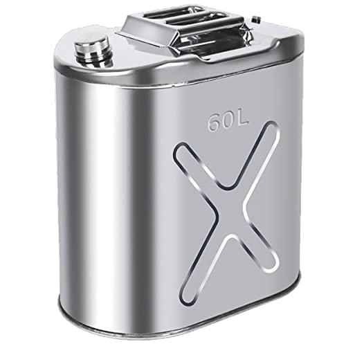 CUPKEE Bidon À Carburant Acier Inoxydable 304, Épaisseur De Paroi Bidon D'essence 1mm, Acier Inoxydable Carburant Essence Diesel Essence Jerrican,60l