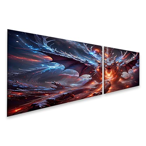 islandburner Tableau sur toile Fantasy Noir Motif dragon ailé Images murales Poster