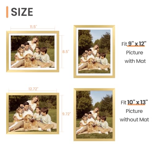 Image of upsimples 10x13 Picture Frames, Display Pictures 9x12 with Mat or 10 x 13 Without, Wall Hanging Photo Frame, Gold, 1 Pack