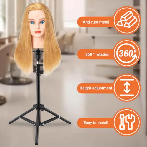 Wig Head Stand, Adjustable Wigs Stand Tripod for Cosmetology Hairdressing Training, Head Block Set for Wigs Making Display with Wig Caps, T Pins C Pins Set Bristle Brush