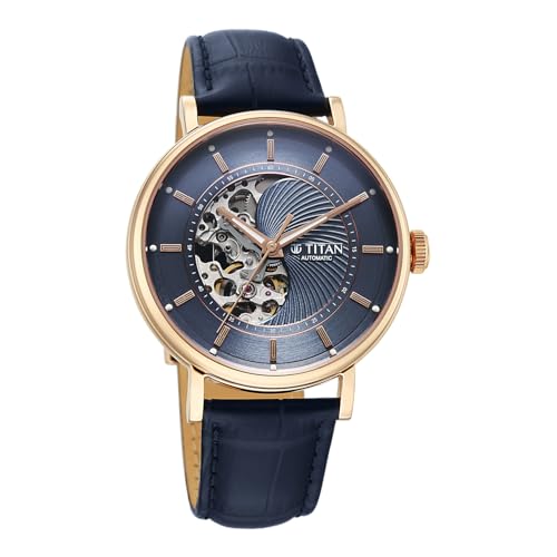 Image of Titan Yin Yang Skeletal Automatic Analog with Rose Gold case, Blue Dial Blue Leather Strap Watch for Men - 90222WL01