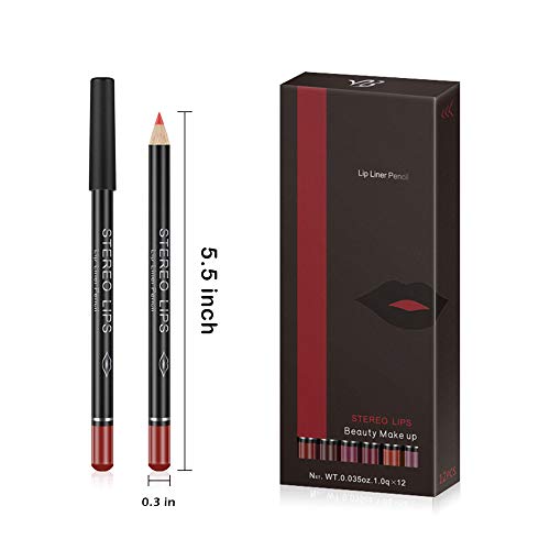 Matte Lip Liner Pencil Set - 12 Assorted Colors Natural Lip Makeup Soft Pencils Waterproof And Long Lasting Velvet Lip Liners (Red, Pink, Rose, Plum, Peach, Cherry, Dark Brown Etc) By “Wonder X” #TOP5