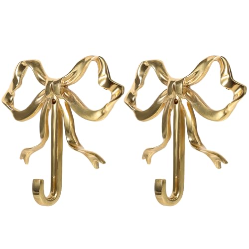 Image of LOGOFUN 2pcs Bow Hook Bowknot Hook Bow Hooks for Wall Bowknot Brass Hook Gold Wall Hook for Hanging Coat Hat Towel - Large (3.62X3.54X0.79in)