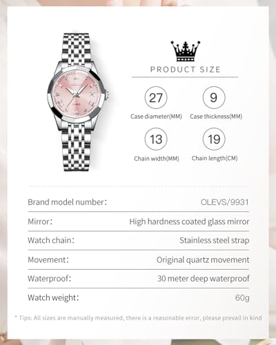 Image of OLEVS Watches Women with Date Silver Stainless Steel Luxury Ladies Watches with Small Writs Diamond Watches for Women Waterproof Elegant Dress Quartz Analog Women's Wrist Watches Reloj de Mujer