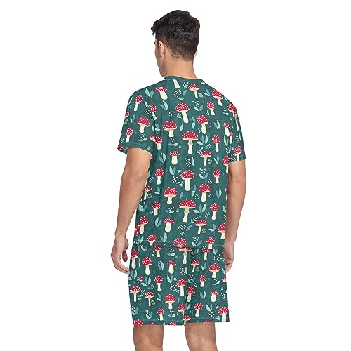 Men's Short Sleeve Pajama Set Mushroom Summer Pjs Set 2 Piece Loungewear Sleepwear with Pockets2