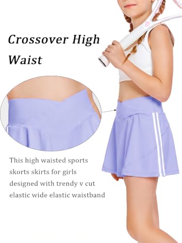 Image of Haloumoning Girls Tennis Skirt High Waisted Athletic Skorts | Pockets Shorts, Crossover,Workout Golf Running Skirts
