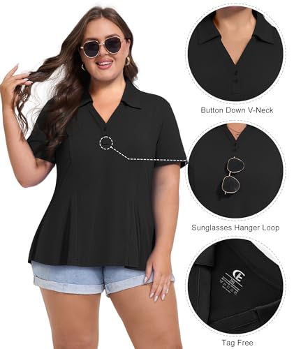 Casei Women's Plus Size Golf Polo Shirt with Sunglasses Holder UPF 50+ Tunic Tops Casual Workout Work Shirts4