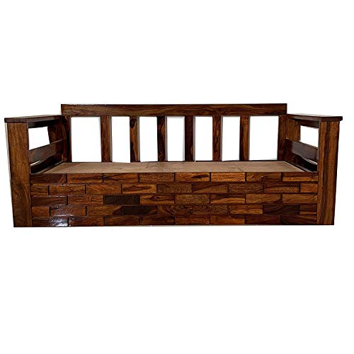 Image of Mamta Furniture Wooden Solid Sheesham Wood 3 Seater Sofa Set with Cushions (3 Seater Sofa, Natural Finish, Beige)