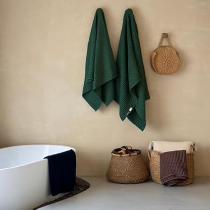 Kosmu Luxuriöses japanisches Baumwoll-Seiden-Badetuch mit Waffelmuster, Plüsch, saugfähig und schnell trocknend, inklusive Aufbewahrungstasche (Wald, komplettes Handtuch-Set (4-teilig) – Bild 4