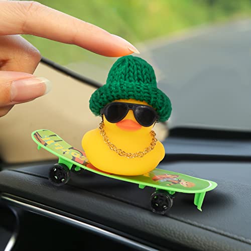 Wonuu Car Duck Ornament Rubber Duck Car Dashboard Decoration For Car Dashboard Decoration Accessories With Mini Hat, Necklace, Sunglasses, Chair Or Skateboard #TOP5