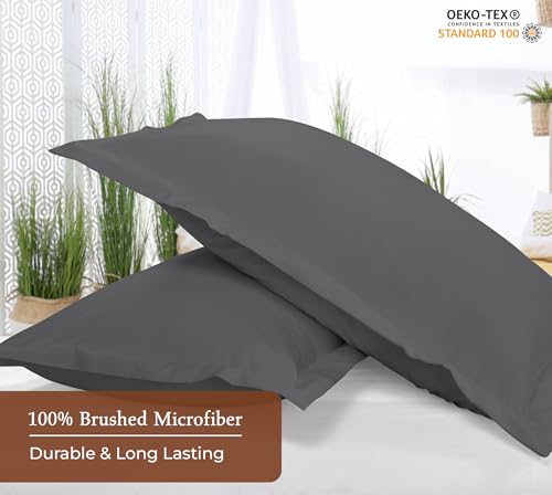 Image of Royale Linens Pillow Shams 2 Pack Standard Size 20x26 Inch- Brushed 1800 Microfiber - Bed Pillow Shams, Wrinkle Resistant Super Soft and Cozy- Back Overlap Closure - Oxford Pillowcase (Standard, Grey)