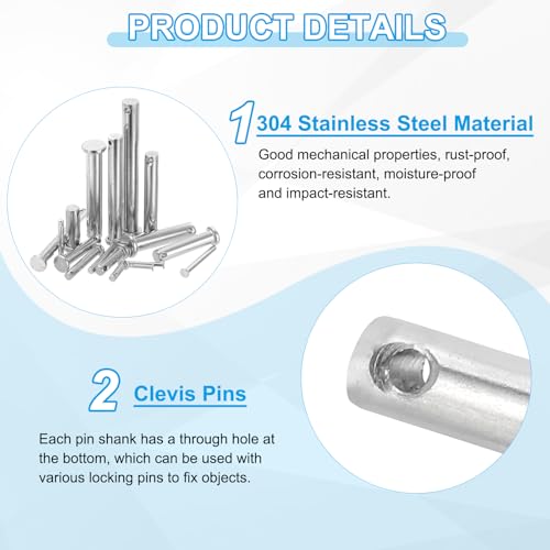PATIKIL 6 x 70 mm Einzel-Loch-Splinte, 10 Stück 304 Edelstahl Flachkopf-Splint für Anhängersicherung, Verbindungsscharnier-Systeme, Silber