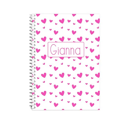 Custom Sketchbook Cover Personalized with Your Name, Spiral Notebook Journal 8.5 x 11 inch (Heart)