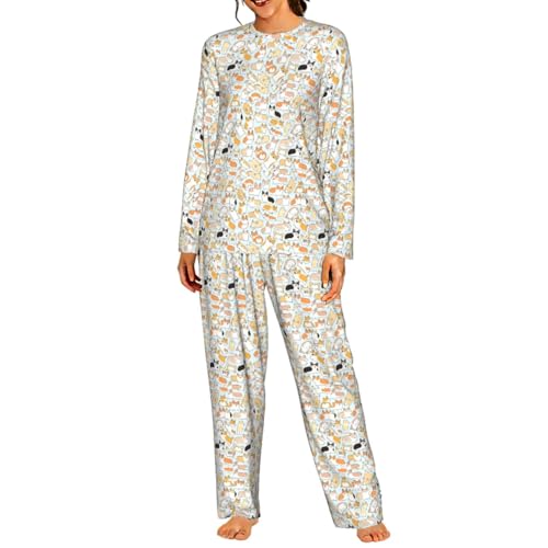 Pyjama corgi à manches longues pour femme en tissu imprimé doux