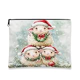 Bonita bolsa de maquillaje de oveja, bolsa de cosméticos festiva para mujer, organizador portátil de lona con cremallera, bolsa de aseo navideña para el cuidado de la piel, 7 x 9 pulgadas
