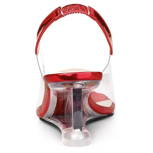 Allegra K Allegra K Women's Rhinestone Clear Wedges Red Heels Sandals 9 M US