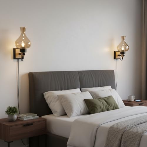 Image of BrightLyt Stylish Glass Wall Lights for Living Room, Home Decoration Wall Lamps for Bedroom /Bathroom, Mirror Side Wall Scone Fixtures, Classic Design (Wood, Metal & Glass)