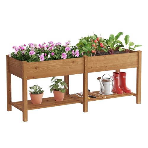 Image of Raised Garden Bed with Legs Elevated Wooden Planter Box Stand Large Planter Stand Box for Fruits Vegetables Flowers with Divider with Bag- 72 * 24 * 30.5IN(Brown)