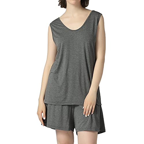 Lu's Chic Women's Cute Pajamas 2 Piece Pajama Set Pj Cotton Loungewear Soft Plus Size Sleepwear Shorts Sleeveless Pjays Nightwear Fitted Sleep Casual Lounge Plain Tank Scoop Neck Grey 4X-Large #TOP27