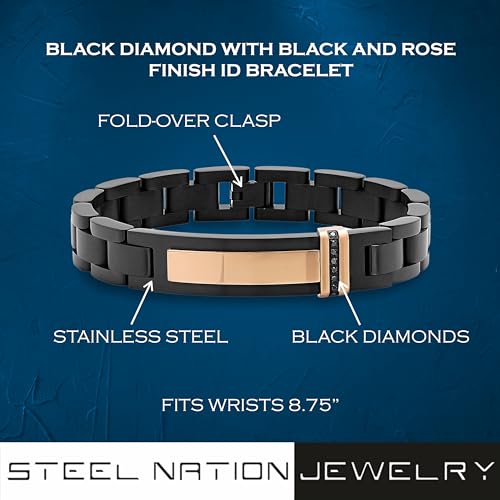 Men's Premium Stainless Steel -Accented ID Bracelets Collection - Hypoallergenic, Fold Over Clasp, Various Lengths3