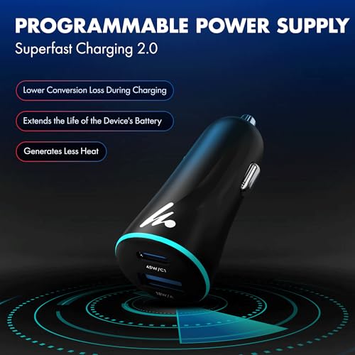 Image of PD 45W superfast Charging 2.0 Car Charger with Type C & USB A,Power Delivery, PPS & QC 3.0, Dual Port (45W + 18W), 12V-24V Compatible, Multi-Layer Protection, 2-Years Manufacturer Warranty