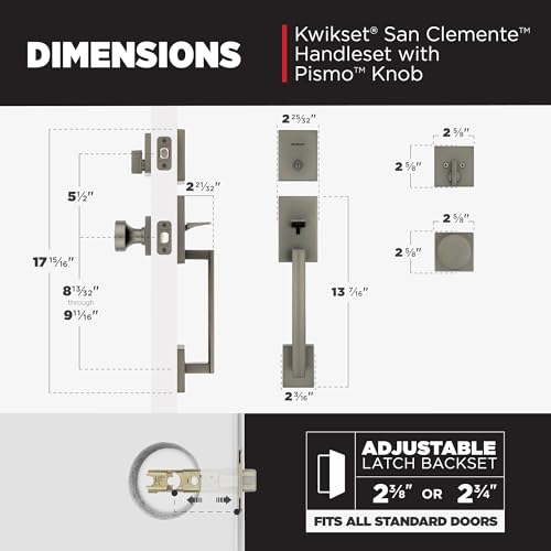 Image of Kwikset San Clemente Front Door Lock Handle and Deadbolt Set, Entry Handleset Exterior with Interior Door Knob, Gunmetal, Pick Resistant SmartKey Rekey Deadbolt Security