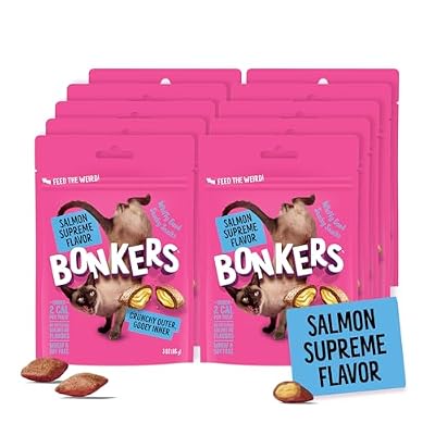 Bonkers Bites Salmon Supreme Flavor Crunchy & Soft Treats for Cats, 3oz Bag (Pack of 10)