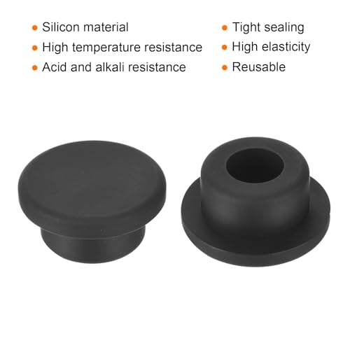 Image of uxcell High Temp Silicone Plug Mount Dia 21mm /0.83 inch t Shaped Rubber Stopper Hole Plugs for Powder Coating Plating Waterproof Plugs Sealing Plugs Black Pack of 5(OD 29mm)