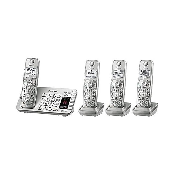 Panasonic Link2Cell Bluetooth Cordless DECT 6.0 Expandable Phone System with Answering Machine and Enhanced Noise Reduction – 4 Handsets – KX-TGE474S (Silver)