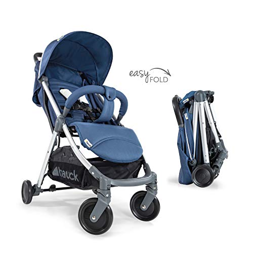 Hauck Reise Buggy Swift Plus / Ultra Leicht / Einhändig Faltbar / Super Kompaktes Klappmaß / mit Liegeposition / Belastbar bis 18 kg / Großer Korb / Denim Blau