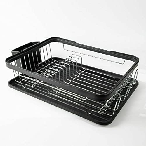Invero Stylish Kitchen Sink Dish Drainer Rack - With Removable Drip Tray Base and Cutlery Holder - Ideal for all Kitchens for Drying Plates, Bowls, Mugs, Cutlery and more - Black (41 x 32 x 9.5cm)