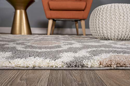 Cozy Moroccan Trellis Gray/Cream 2' X 7'2" Indoor Shag Area Rug Runner #TOP2