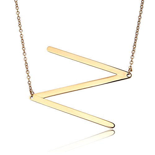 RINHOO Stainless Steel Gold Initial Alphabet 26 Letters Script Name Pendant Chain Necklace from A-Z(N)