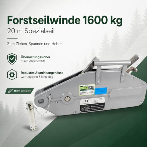 Foto von TRUTZHOLM Seilzug Greifzug Seilwinde 1600 kg Forstseilwinde Offroad Winde inkl. 20m Seil und Abscherstiften Sicherheits - Lastenhaken (1600kg)