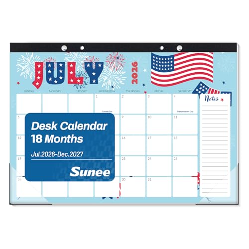 SUNEE Desk Calendar 2026-2027 17 x 12 18 Month Calendar Jul. 2026 - Dec. 2027 Calendar 2026-2027 With Notes for Planning Organizing in Family School or Office Cute