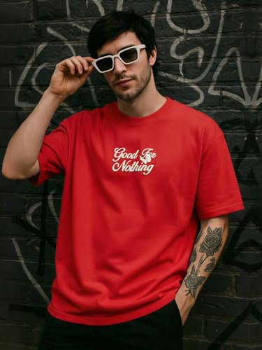 Image of TOXA Men's Pure Cotton Oversized Fit Tshirt | Oversized Baggy Fit Tee with Drop Shoulder | Cool and Stylish Graphic Printed Design Half Sleeve T-Shirt (Available Sizes: S to 2XL)