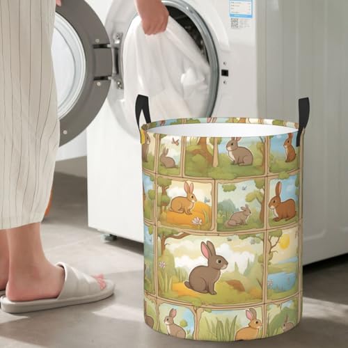 Panier pour couverture et linge à grande capacité motif lapin rigolo - 8