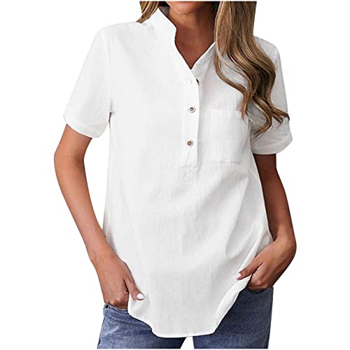 Womens Tops Dressy Casual Short Sleeve Cotton Women Blouses And Tops Fashion V Neck Work Out Shirts Gym Loose Plus Size Novelty Golf Tees For Women Plus Size Golf Polo Shirts For Women Dry Fit White #TOP4
