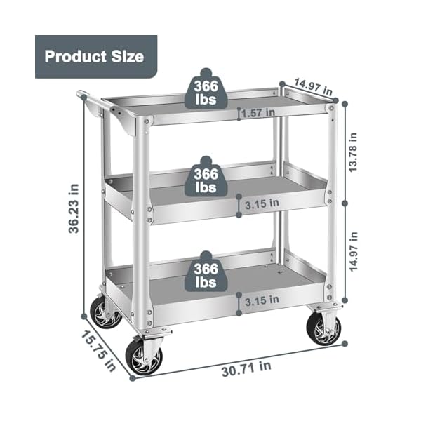 3-Tier-14-Gauge-Stainless-Steel-Utility-Cart-1100-lbs-Heavy-Duty-Service-Cart-with-Wheels-Rolling-Tool-Cart-on-Wheels-for-Mechanic-Garage-Workshop-Warehouse-1575-D-x-307-W-x-362-H 3-Tier-14-Gauge-Stainless-Steel-Utility-Cart-1100-lbs-Heavy-Duty-Service-Cart-with-Wheels-Rolling-Tool-Cart-on-Wheels-for-Mechanic-Garage-Workshop-Warehouse-1575-D-x-307-W-x-362-H
