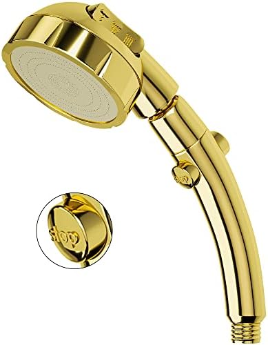 Handheld Shower Head, High Pressure Shower Heads with 3 Spray Settings and On/Off Switch Detachable and 360 Degree Adjustable - Gold