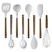 COOK WITH COLOR 8 Pc Non Stick Silicone Utensil Set with Rounded Wood Handles for Cooking and Baking - Marble White