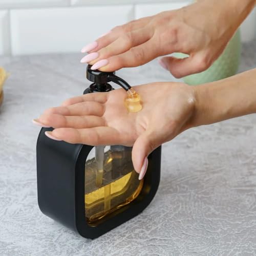 Image of Hand Soap Dispenser for Bathroom, Modern Dish Soap Dispenser for Kitchen Sink, Liquid Soap Container with Pump, Clear Plastic Soap Pump Bottles (2 Packs,17oz, Black)