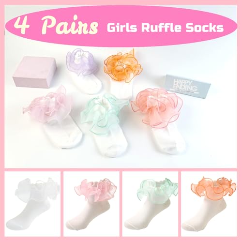 Toddler Girls Ruffle Socks Baby Girl Big Double Lace Ruffle Frilly Turn Cuff Socks Toddler Dress Socks 4/3 Pairs ﻿2