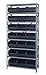 Quantum 1275-425BK Shelving Unit, 12"D x 36"L x 75"H, Carbon Steel, Galvanized with Black Bins