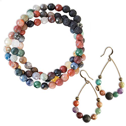 Subherban Aromatherapy Gift Set - Bracelet & Earrings - Essential Oils Jewelry Lava Stone Anxiety Bracelet - Handmade Gifts For Women #TOP8